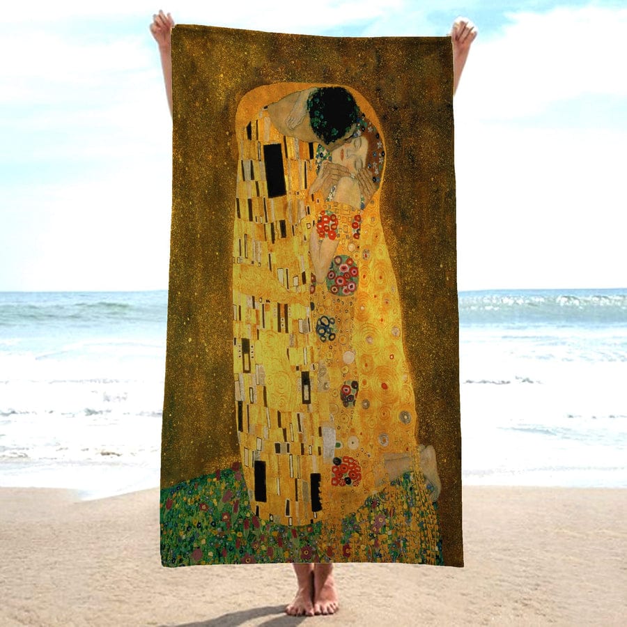 Telo mare d’ autore in micro spugna raffigurante ” Il Bacio” di Gustav Klimt