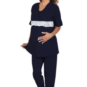 Pigiama clinico mezza manica in cotone con inserto in pizzo