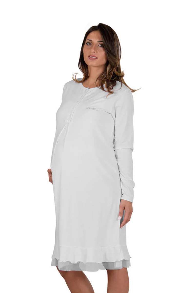 Camicia clinica manica lunga in cotone con inserto in tulle - immagine 3