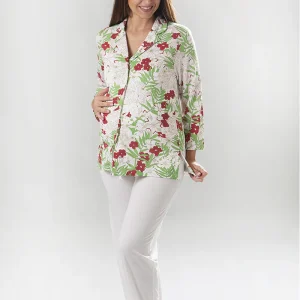 Pigiama pre-post parto manica lunga fantasia floreale e pantalone con coulisse