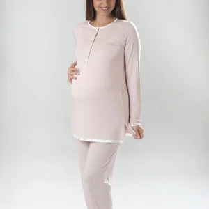 Pigiama pre-post parto manica lunga con strass e profili in raso