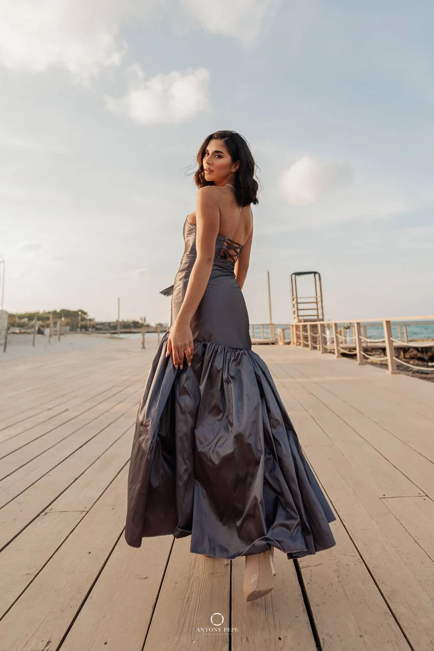 05. Coordinato Red Carpet bustier e gonna in taffeta cerimonia elegante - immagine 2