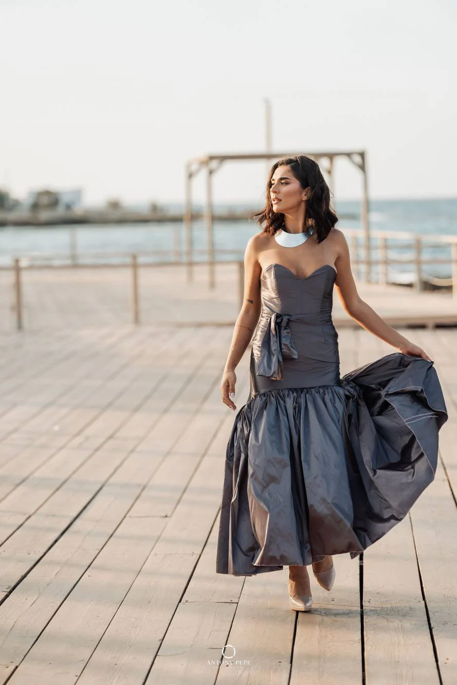 05. Coordinato Red Carpet bustier e gonna in taffeta cerimonia elegante - immagine 3