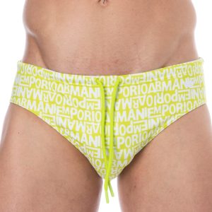 Costume uomo a slip Emporio Armani con stampa in loop in bianco Emporio Armani in colore lime in taglia 48/M