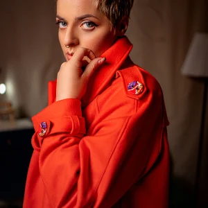 Cappotto arancione modello lungo con colletto - lana