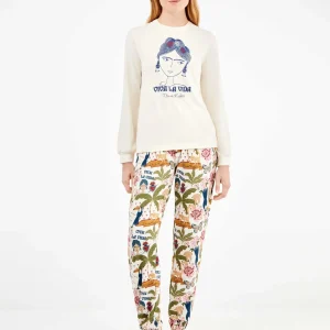 Pigiama donna invernale marca Gisela serie Frida Kahlo in caldo tessuto punto all-over