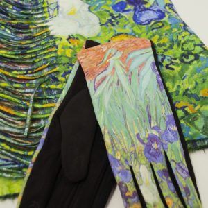 Completo d’ autore sciarpa più guanti raffigurante il quadro “IRIS” di Van Gogh