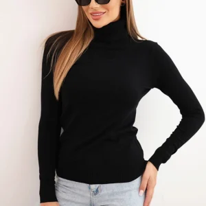 Maglia donna dolcevita a collo alto in morbida e caldo tessuto invernale colore nero