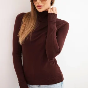 Maglia donna dolcevita a collo alto in morbida e caldo tessuto invernale colore marrone