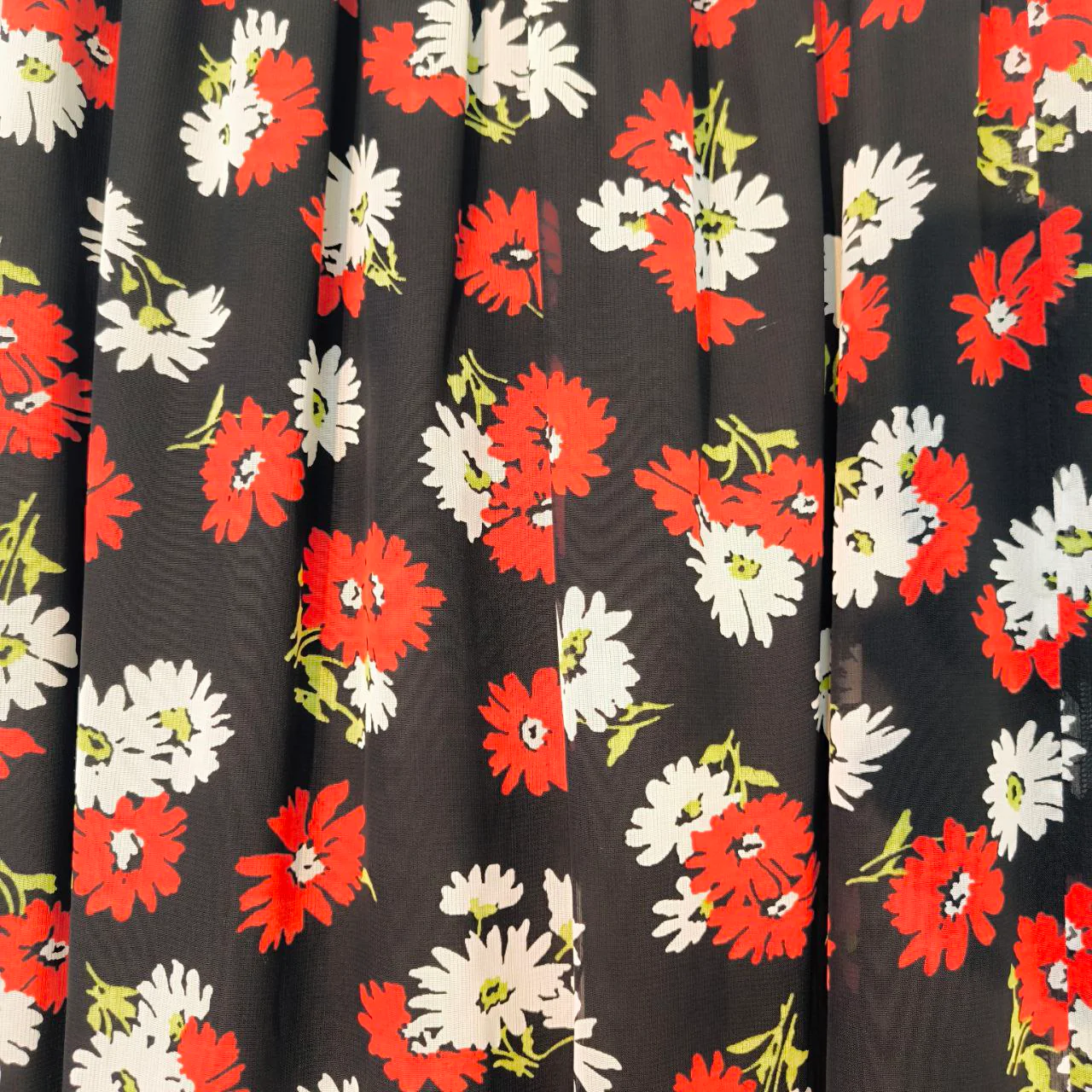 Gonna asimmetrica stampa floreale nero rosso bianco con comodo elastico in vita - immagine 3