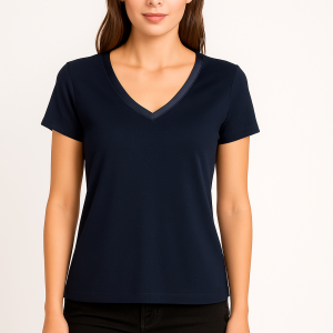 Maglia donna in viscosa marca Admas a mezza manica e scollo a V con bordo raso