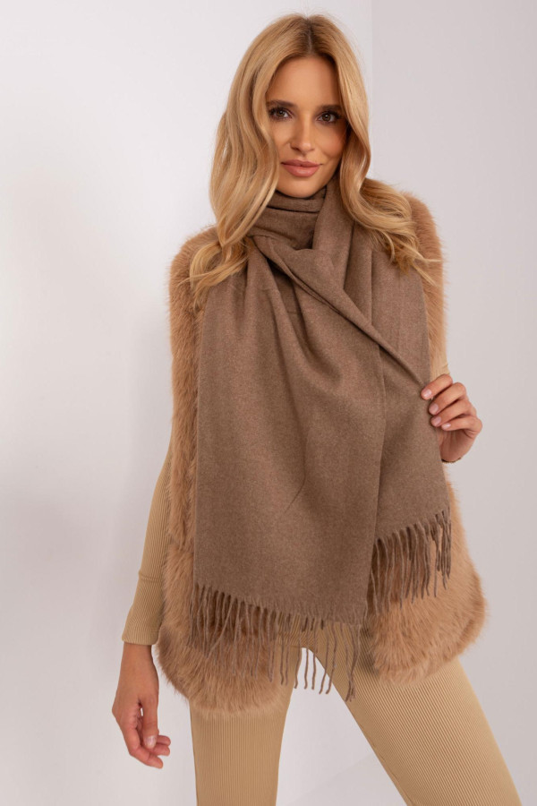 Maxi sciarpa in viscosa, lana e cashmere in colore nocciola - immagine 2