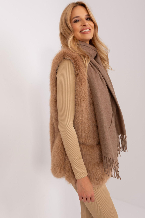Maxi sciarpa in viscosa, lana e cashmere in colore nocciola - immagine 3