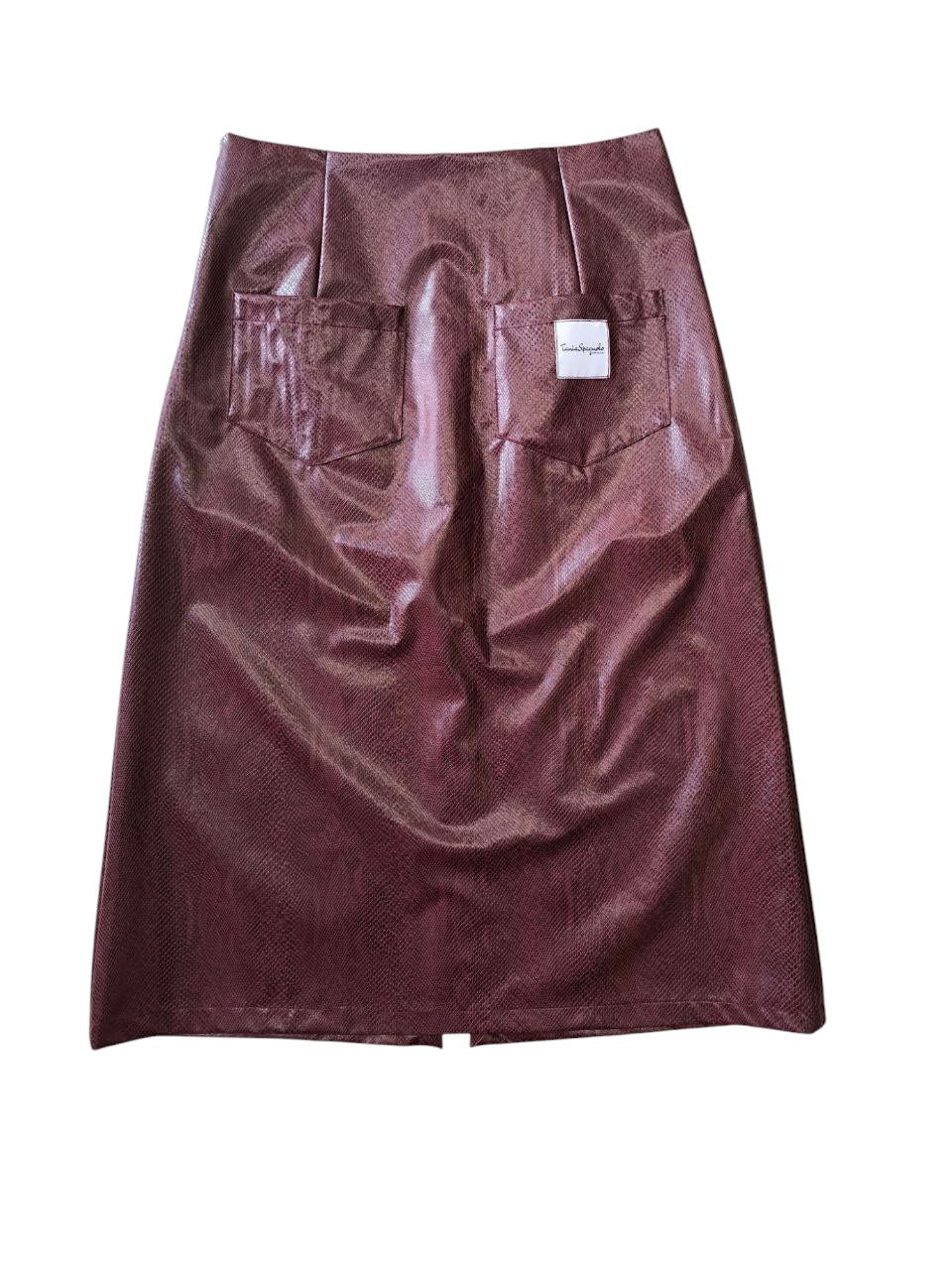 Gonna midi con spacco in ecopelle pitonato bordeaux - PREORDINA - immagine 4