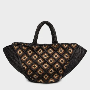 Borsa a mano Made for a Woman in rafia nero e marrone hary vakona