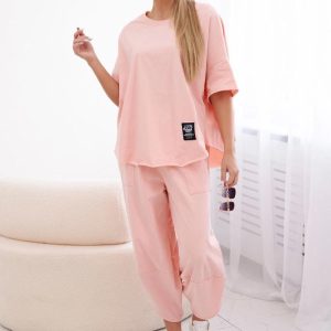 Tuta modello Japan a mezza manica in leggerissimo tessuto di viscosa in colore rosa