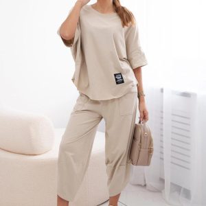 Tuta modello Japan a mezza manica in leggerissimo tessuto di viscosa in colore beige