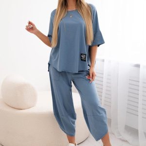 Tuta modello Japan a mezza manica in leggerissimo tessuto di viscosa in colore Jeans