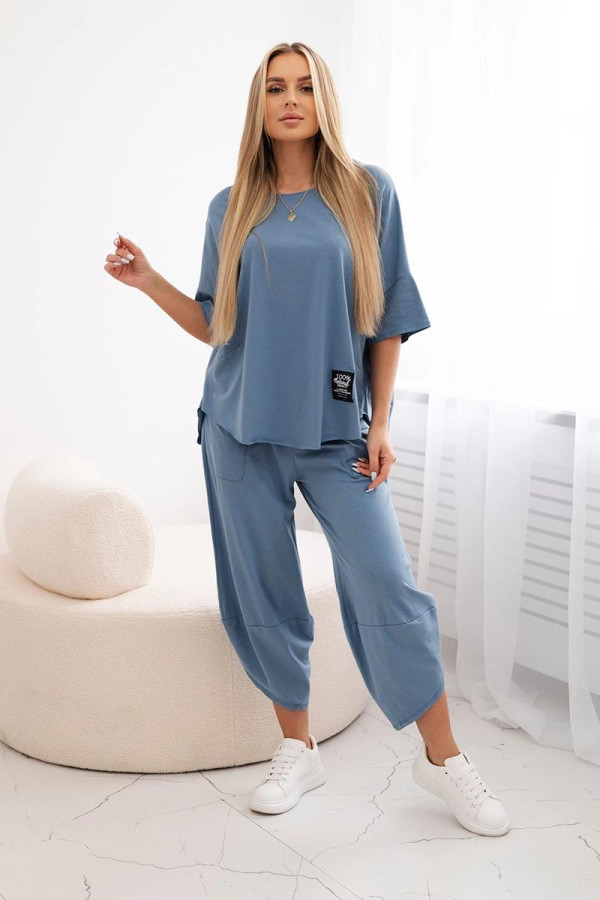 Tuta modello Japan a mezza manica in leggerissimo tessuto di viscosa in colore Jeans - immagine 2