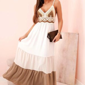 Vestito donna modello DEA in leggerissimo tessuto di viscosa con sfumature beige scuro