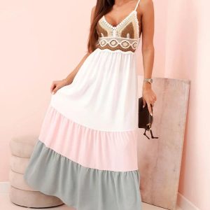 Vestito donna modello DEA in leggerissimo tessuto di viscosa con sfumature rosa e grigio