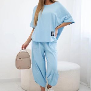 Tuta modello Japan a mezza manica in leggerissimo tessuto di viscosa in colore celeste