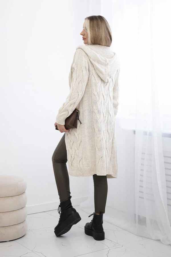 Cardigan donna beige modello Londra con maglia ad intreccio e cappuccio - immagine 5