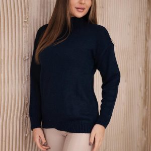 Maglia donna dolcevita a collo alto in morbida e caldo tessuto invernale colore blu