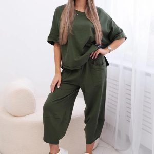 Tuta modello Japan a mezza manica in leggerissimo tessuto di viscosa in colore verde militare