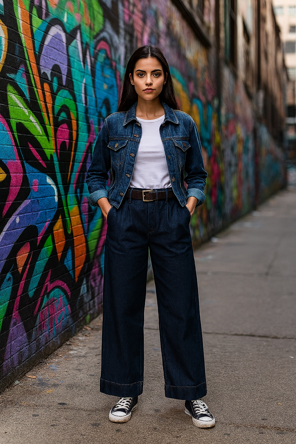 Pantalone Wide-Leg in denim blu notte - immagine 2
