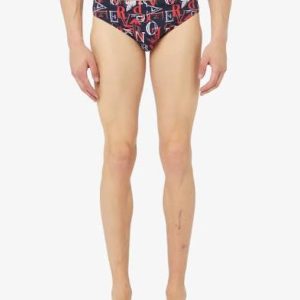 Costume uomo a slip Emporio Armani modello Essential in base di colore blu com stampa astratta taglia 46/S