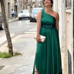 Abito Red Carpet Monospalla Lungo in satin con spacco laterale