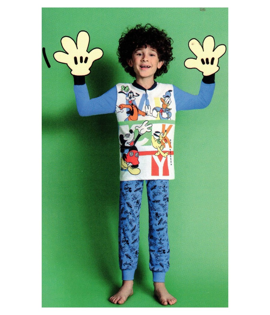– Pigiama Lungo Bambino marca Disney modello Mickey Mouse, Paperino, Pluto e Pippo– 100% Cotone in cotone di jersey - immagine 3