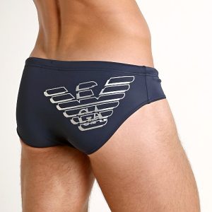 Costume uomo a slip Emporio Armani con stampa Aquila posteriore in colore blu in taglia 56/XXXL
