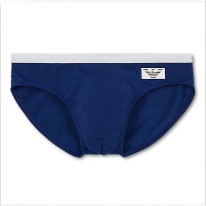 Costume uomo a slip Emporio Armani in colore blu con bordo alto in bianco in taglia 56/XXXL