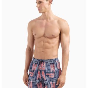 Costume da bagno uomo Emporio Armani a pantaloncino in tessuto tecnico –Colore  Blu multicolor taglia 48