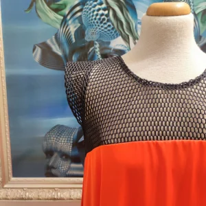 VESTITO MIDI RETE E SATIN orange